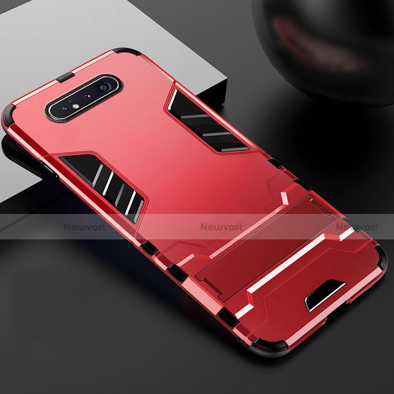 Silicone Matte Finish and Plastic Back Cover Case with Stand R01 for Samsung Galaxy A90 4G Red