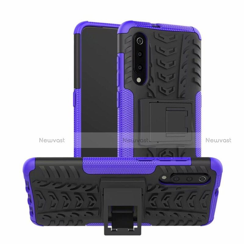 Silicone Matte Finish and Plastic Back Cover Case with Stand R01 for Samsung Galaxy A90 5G Purple