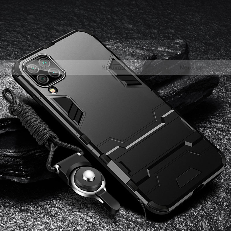 Silicone Matte Finish and Plastic Back Cover Case with Stand R01 for Samsung Galaxy M33 5G Black
