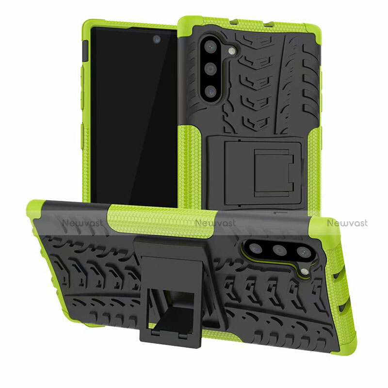 Silicone Matte Finish and Plastic Back Cover Case with Stand R01 for Samsung Galaxy Note 10 5G Green