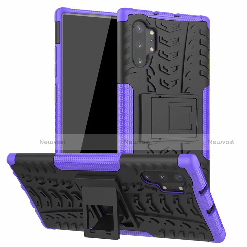 Silicone Matte Finish and Plastic Back Cover Case with Stand R01 for Samsung Galaxy Note 10 Plus 5G
