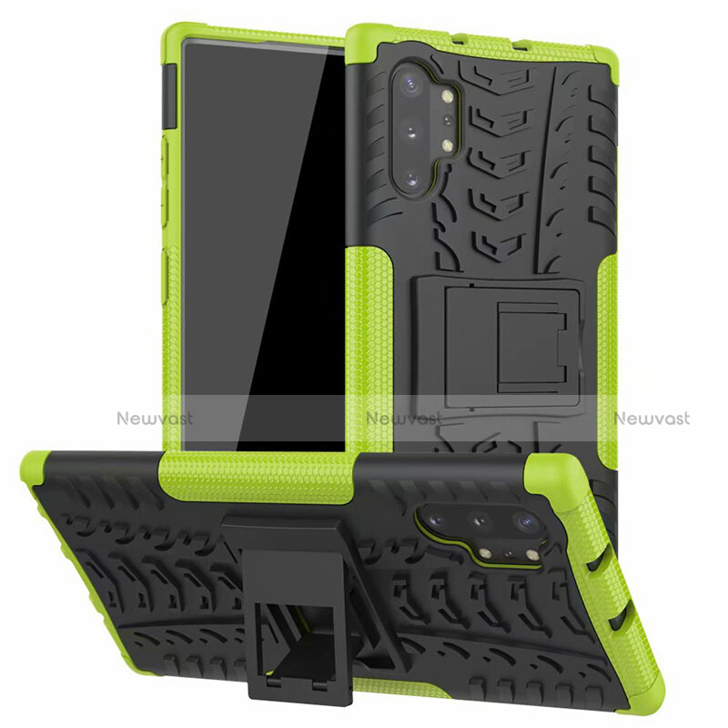 Silicone Matte Finish and Plastic Back Cover Case with Stand R01 for Samsung Galaxy Note 10 Plus 5G Green