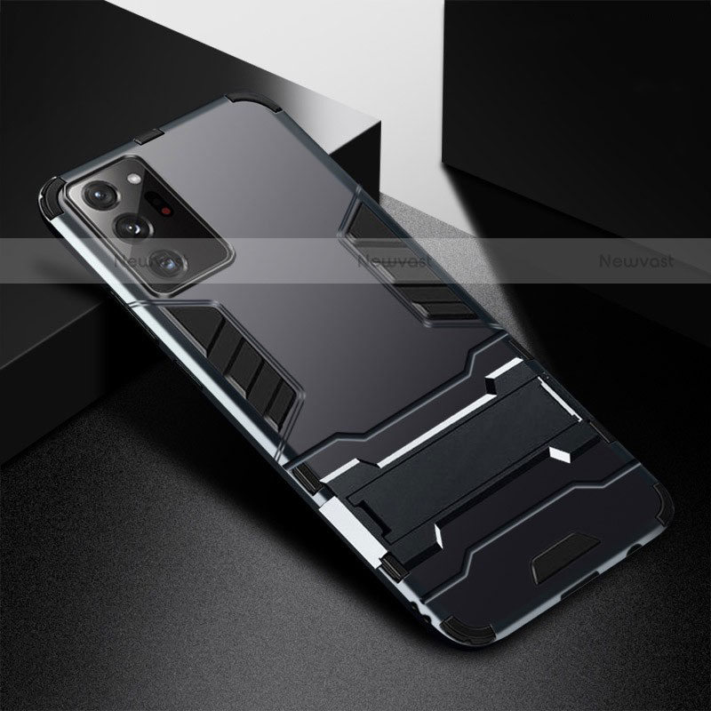 Silicone Matte Finish and Plastic Back Cover Case with Stand R01 for Samsung Galaxy Note 20 Ultra 5G