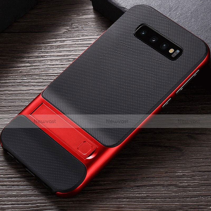 Silicone Matte Finish and Plastic Back Cover Case with Stand R01 for Samsung Galaxy S10