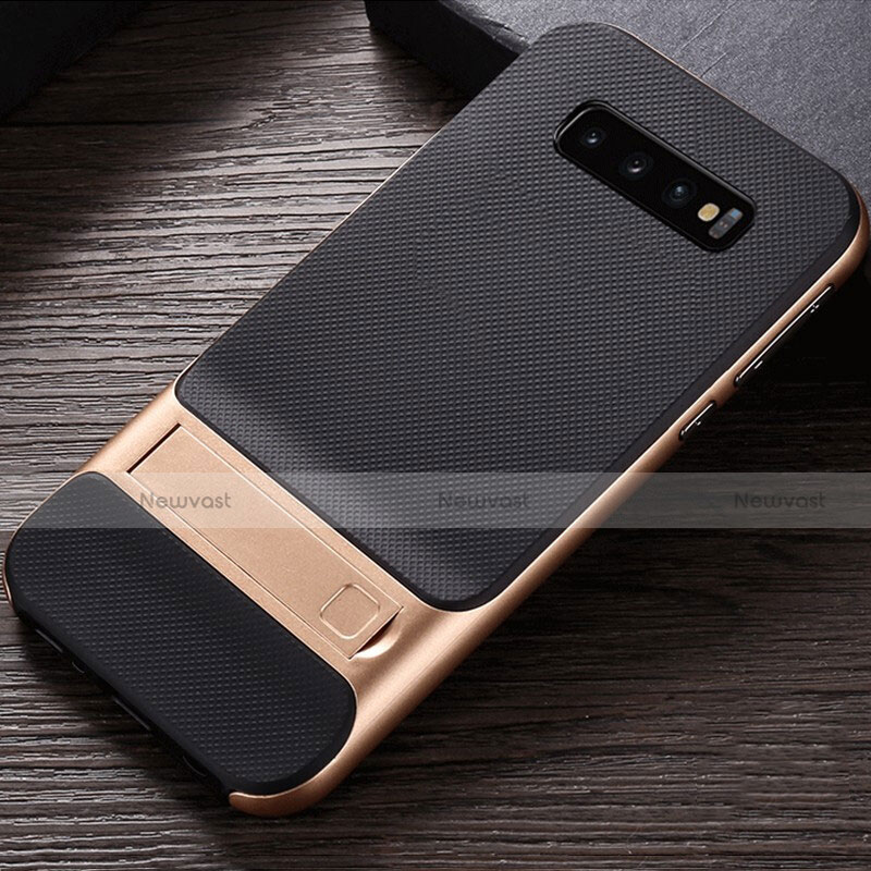 Silicone Matte Finish and Plastic Back Cover Case with Stand R01 for Samsung Galaxy S10