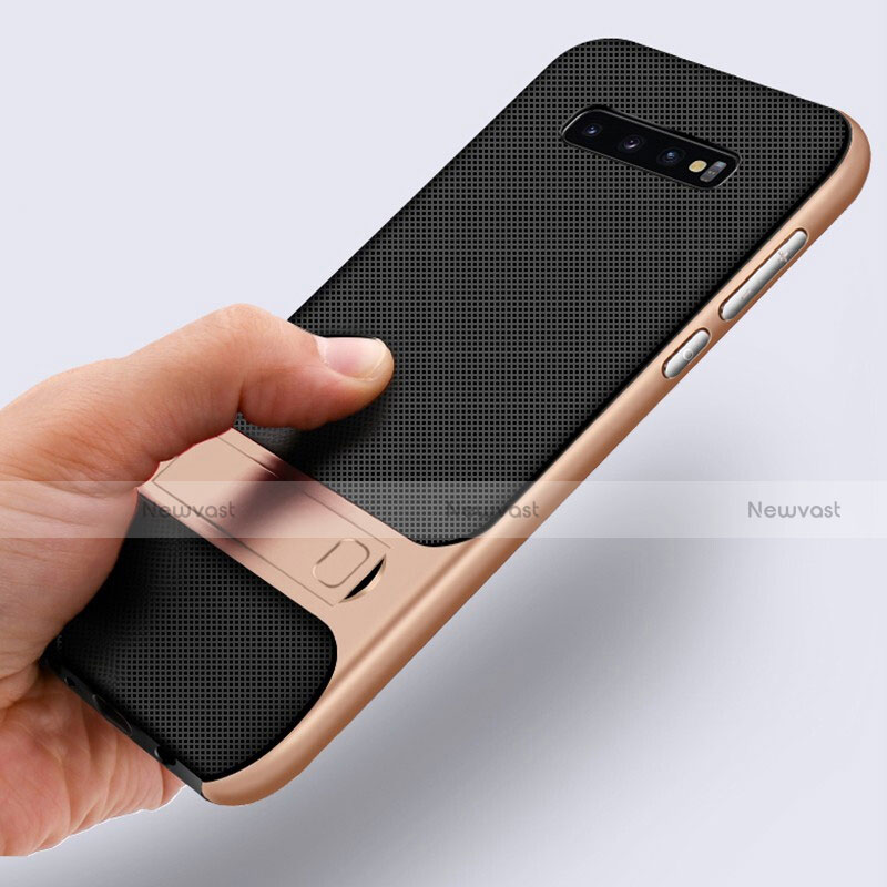 Silicone Matte Finish and Plastic Back Cover Case with Stand R01 for Samsung Galaxy S10