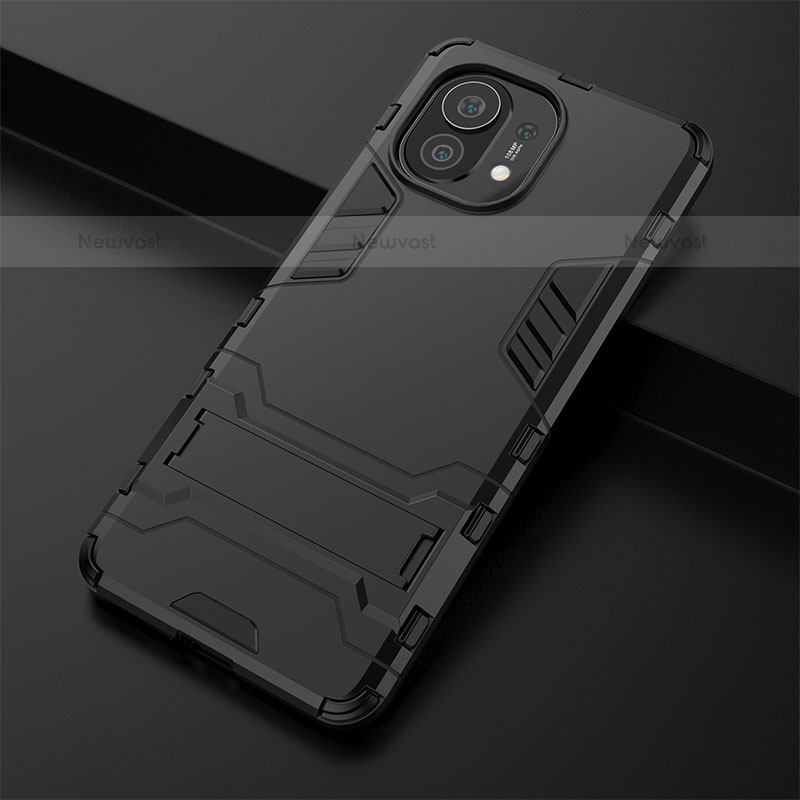 Silicone Matte Finish and Plastic Back Cover Case with Stand R01 for Xiaomi Mi 11 5G