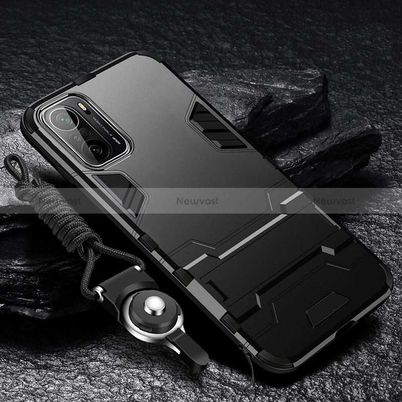Silicone Matte Finish and Plastic Back Cover Case with Stand R01 for Xiaomi Mi 11X Pro 5G