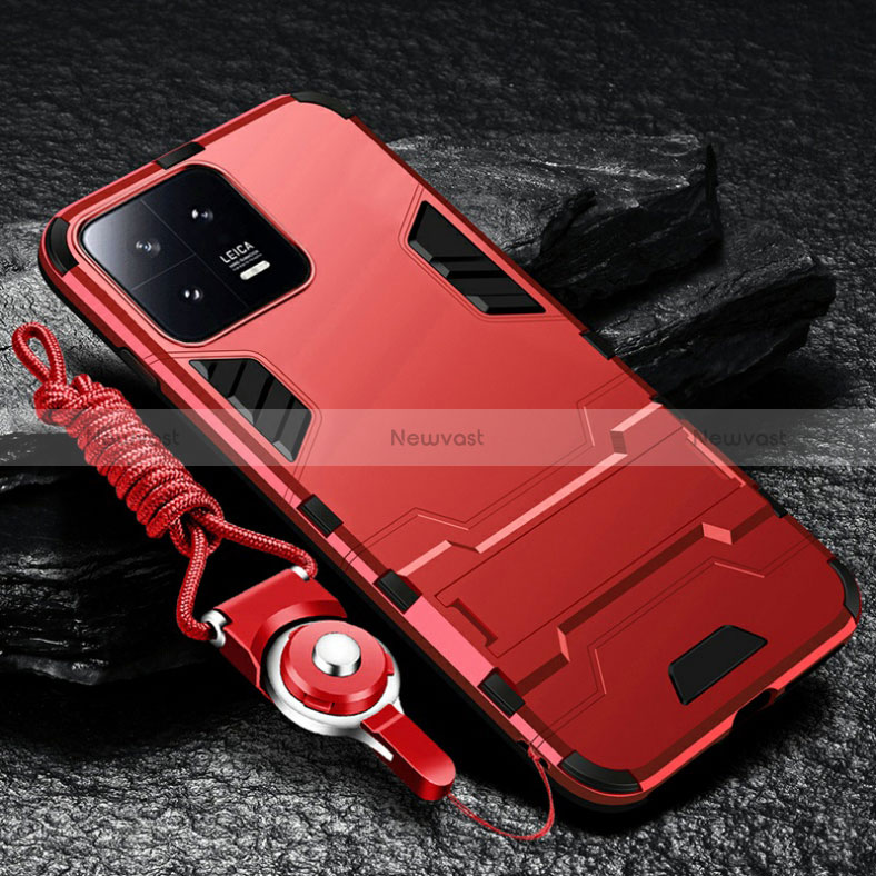 Silicone Matte Finish and Plastic Back Cover Case with Stand R01 for Xiaomi Mi 13 5G