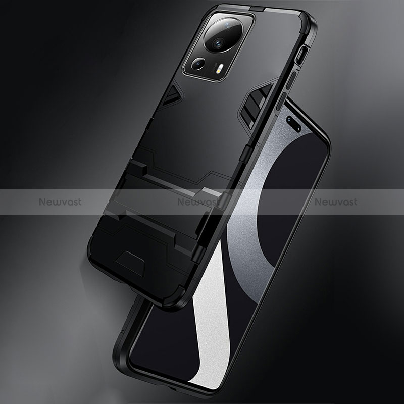 Silicone Matte Finish and Plastic Back Cover Case with Stand R01 for Xiaomi Mi 13 Lite 5G