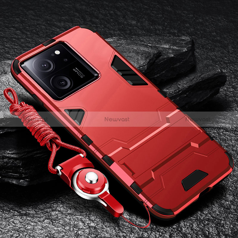 Silicone Matte Finish and Plastic Back Cover Case with Stand R01 for Xiaomi Mi 13T 5G