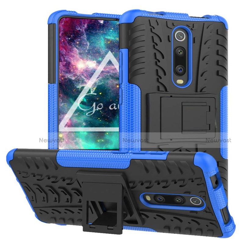 Silicone Matte Finish and Plastic Back Cover Case with Stand R01 for Xiaomi Mi 9T