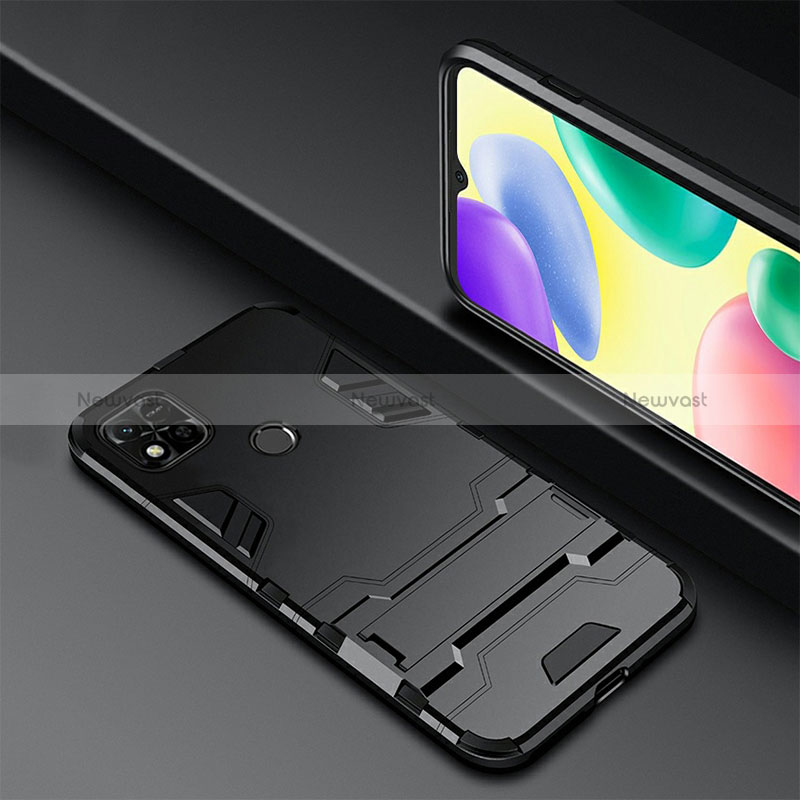 Silicone Matte Finish and Plastic Back Cover Case with Stand R01 for Xiaomi Redmi 10A 4G
