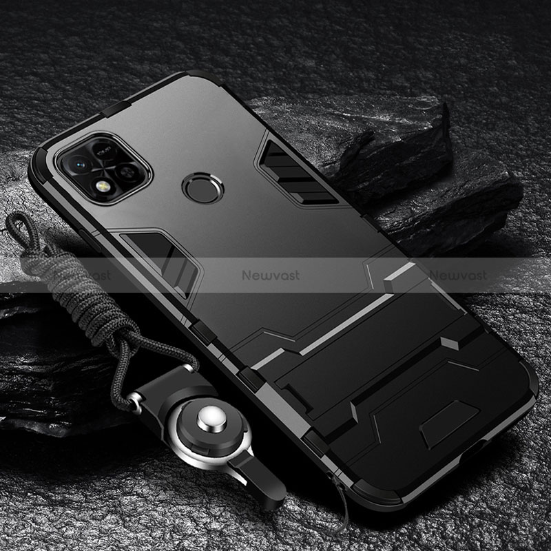 Silicone Matte Finish and Plastic Back Cover Case with Stand R01 for Xiaomi Redmi 10A 4G Black