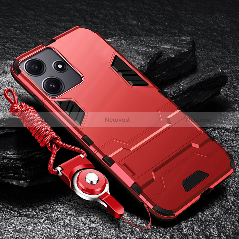 Silicone Matte Finish and Plastic Back Cover Case with Stand R01 for Xiaomi Redmi 12 5G