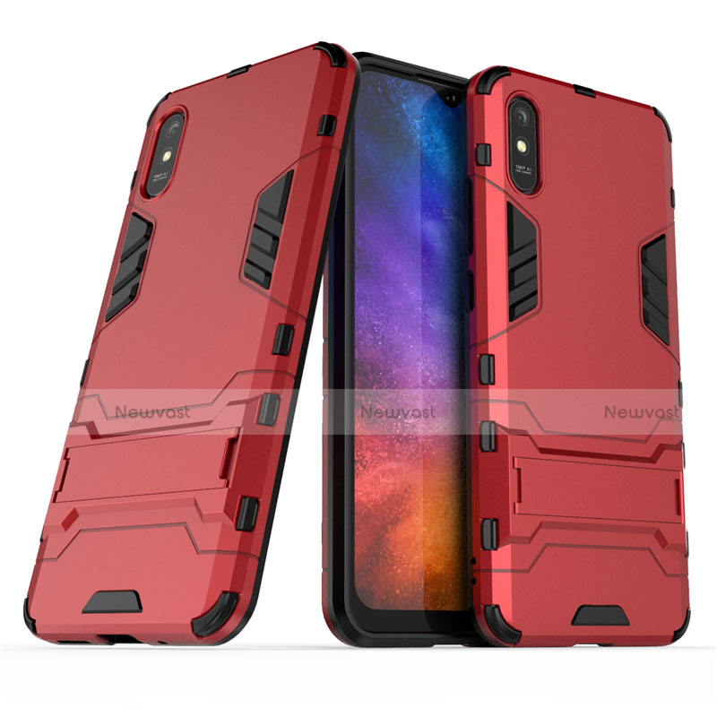 Silicone Matte Finish and Plastic Back Cover Case with Stand R01 for Xiaomi Redmi 9A