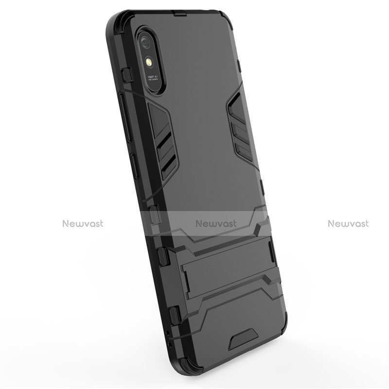 Silicone Matte Finish and Plastic Back Cover Case with Stand R01 for Xiaomi Redmi 9AT