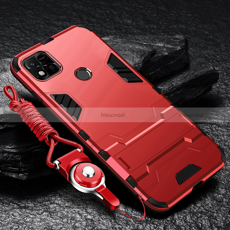 Silicone Matte Finish and Plastic Back Cover Case with Stand R01 for Xiaomi Redmi 9C