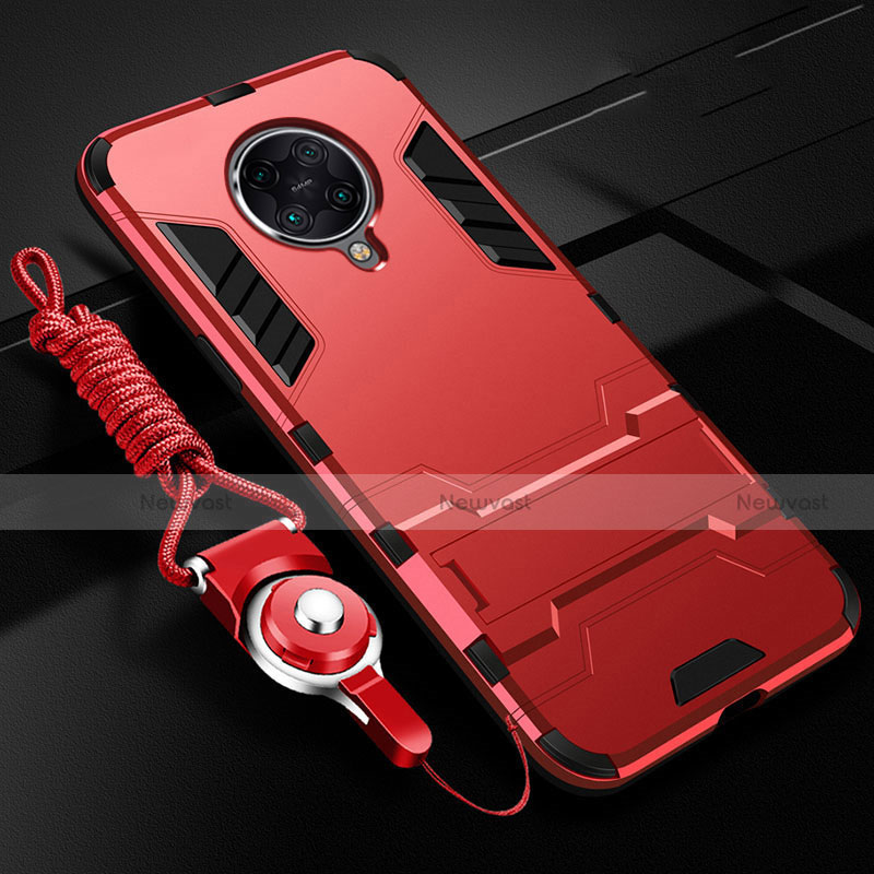 Silicone Matte Finish and Plastic Back Cover Case with Stand R01 for Xiaomi Redmi K30 Pro 5G