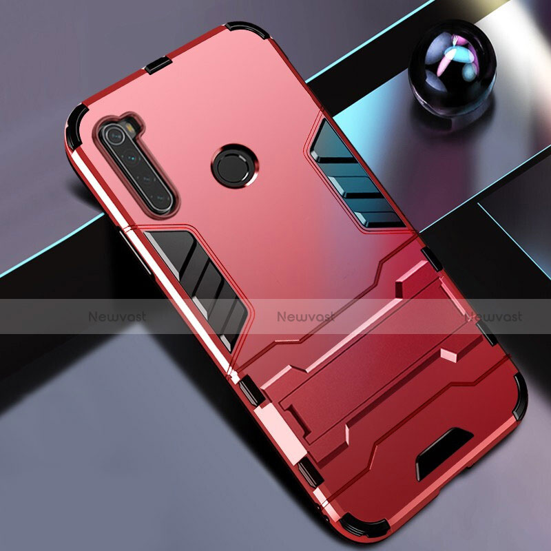 Silicone Matte Finish and Plastic Back Cover Case with Stand R01 for Xiaomi Redmi Note 8 (2021)