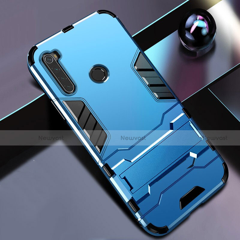 Silicone Matte Finish and Plastic Back Cover Case with Stand R01 for Xiaomi Redmi Note 8 (2021)