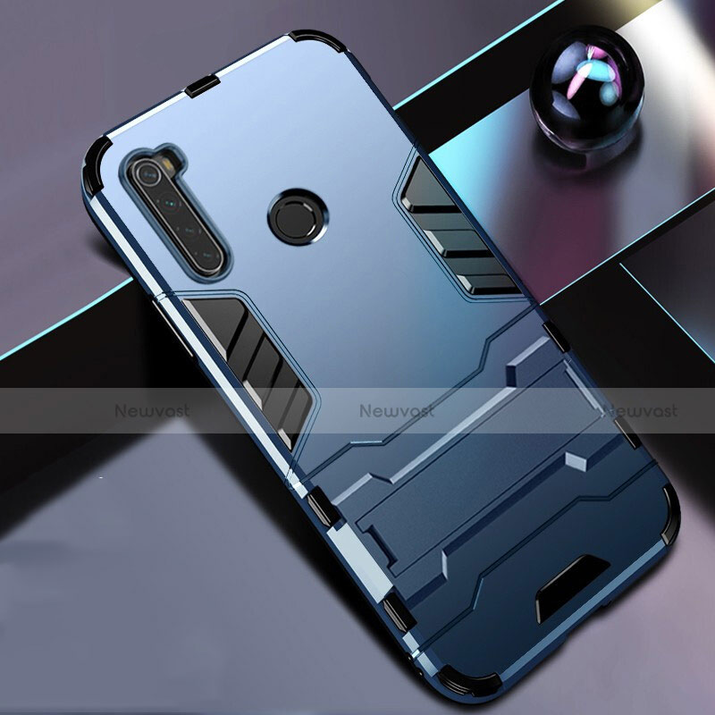 Silicone Matte Finish and Plastic Back Cover Case with Stand R01 for Xiaomi Redmi Note 8 (2021)