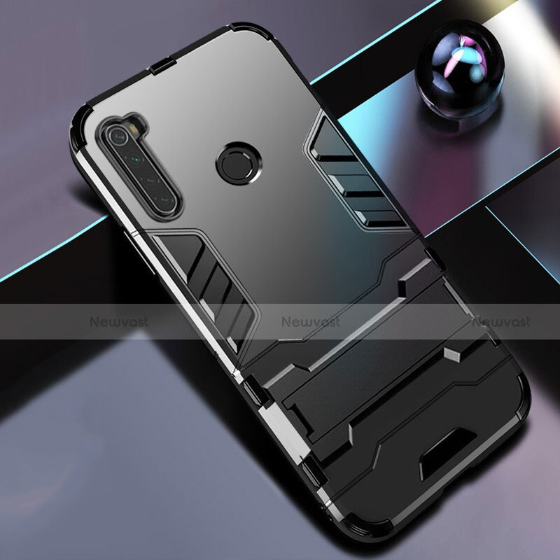 Silicone Matte Finish and Plastic Back Cover Case with Stand R01 for Xiaomi Redmi Note 8T Black