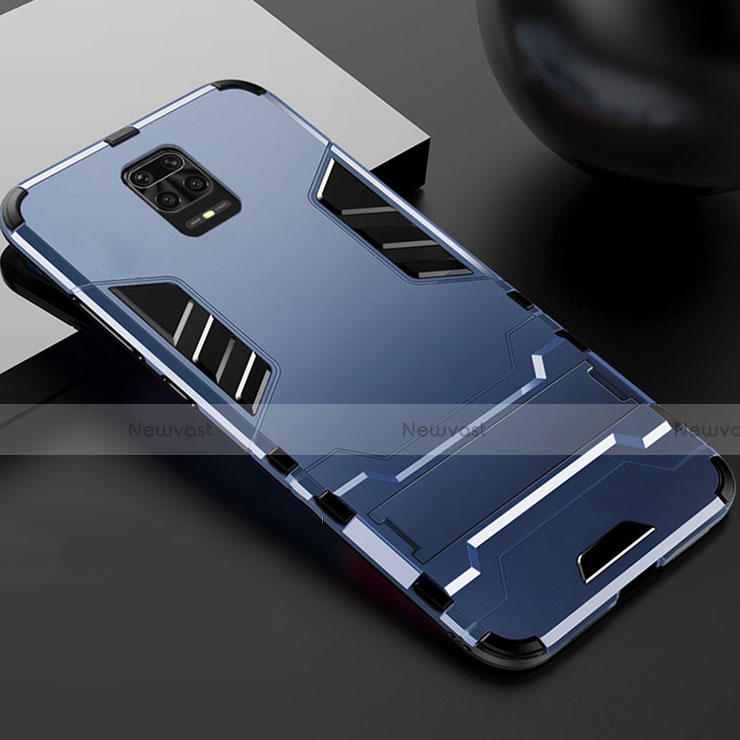 Silicone Matte Finish and Plastic Back Cover Case with Stand R01 for Xiaomi Redmi Note 9 Pro