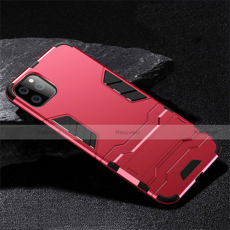 Silicone Matte Finish and Plastic Back Cover Case with Stand R02 for Apple iPhone 11 Pro Max