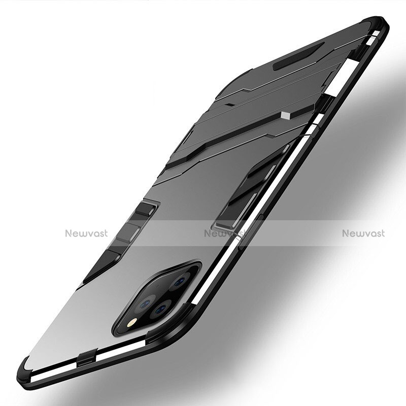 Silicone Matte Finish and Plastic Back Cover Case with Stand R02 for Apple iPhone 11 Pro Max