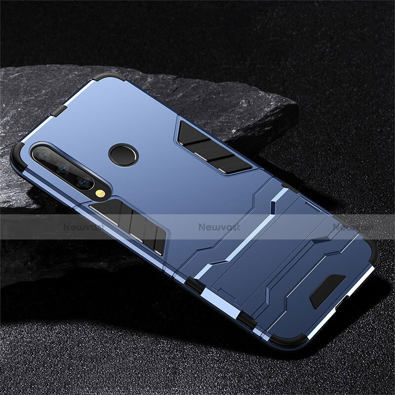 Silicone Matte Finish and Plastic Back Cover Case with Stand R02 for Huawei Honor 20 Lite