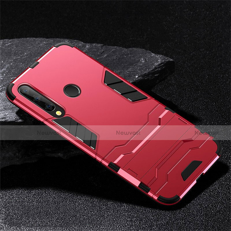 Silicone Matte Finish and Plastic Back Cover Case with Stand R02 for Huawei Honor 20 Lite