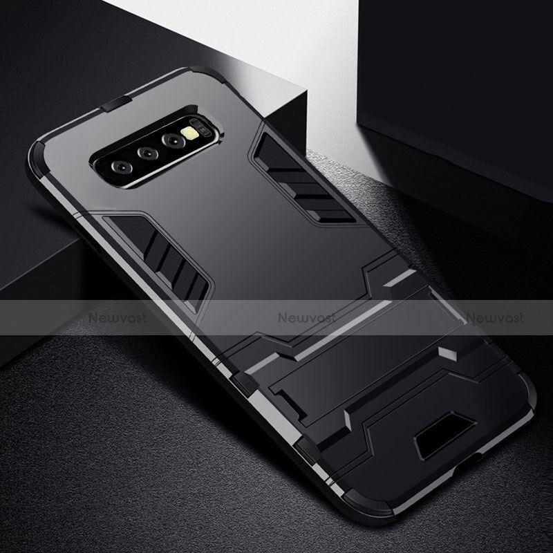 Silicone Matte Finish and Plastic Back Cover Case with Stand R02 for Samsung Galaxy S10