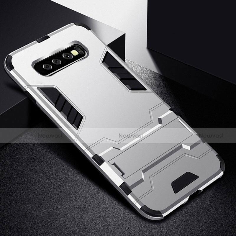 Silicone Matte Finish and Plastic Back Cover Case with Stand R02 for Samsung Galaxy S10