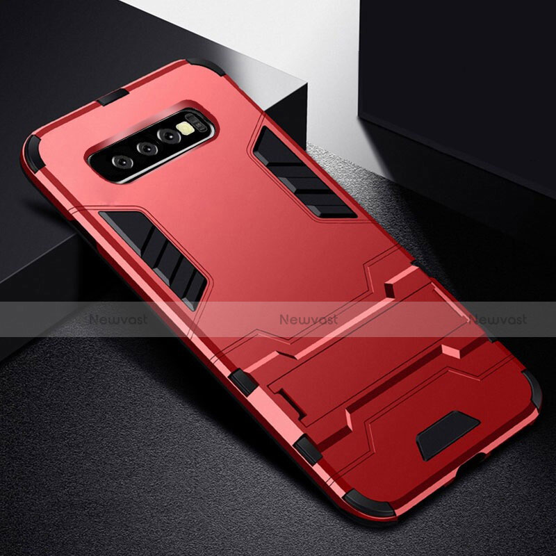 Silicone Matte Finish and Plastic Back Cover Case with Stand R02 for Samsung Galaxy S10