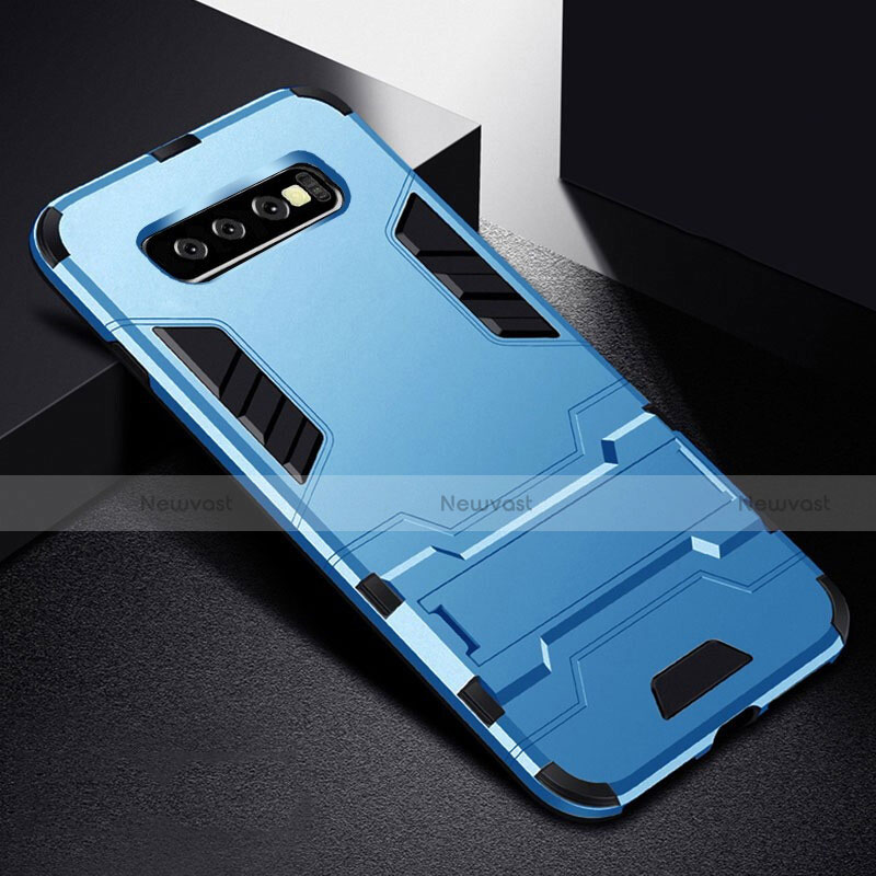 Silicone Matte Finish and Plastic Back Cover Case with Stand R02 for Samsung Galaxy S10 5G Blue