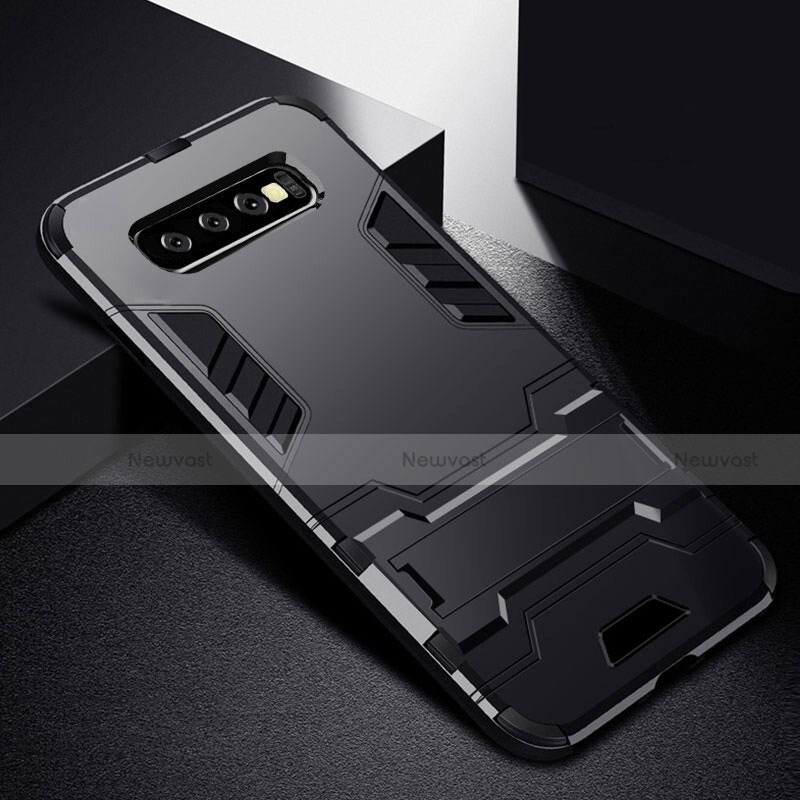 Silicone Matte Finish and Plastic Back Cover Case with Stand R02 for Samsung Galaxy S10 Plus