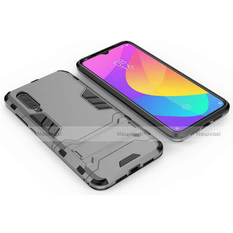 Silicone Matte Finish and Plastic Back Cover Case with Stand R02 for Xiaomi Mi A3