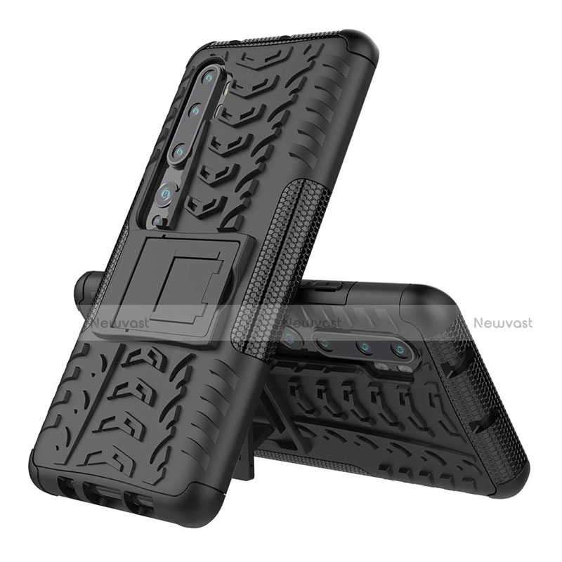 Silicone Matte Finish and Plastic Back Cover Case with Stand R02 for Xiaomi Mi Note 10