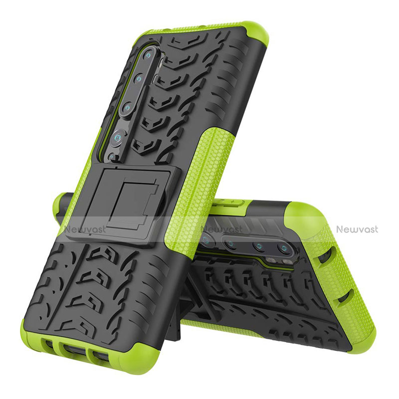 Silicone Matte Finish and Plastic Back Cover Case with Stand R02 for Xiaomi Mi Note 10 Green