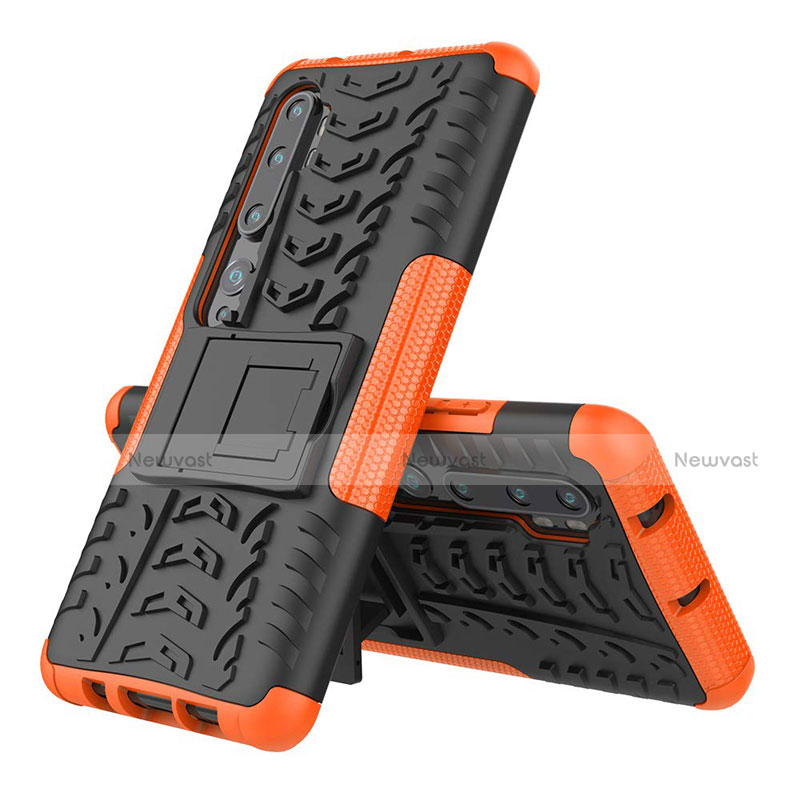 Silicone Matte Finish and Plastic Back Cover Case with Stand R02 for Xiaomi Mi Note 10 Orange