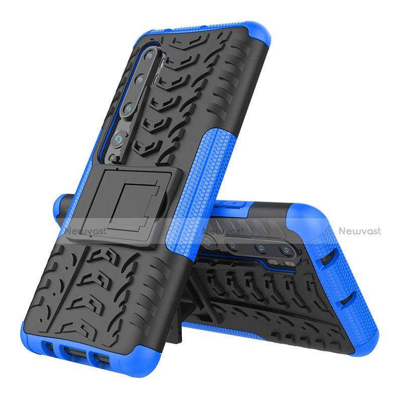 Silicone Matte Finish and Plastic Back Cover Case with Stand R02 for Xiaomi Mi Note 10 Pro Blue