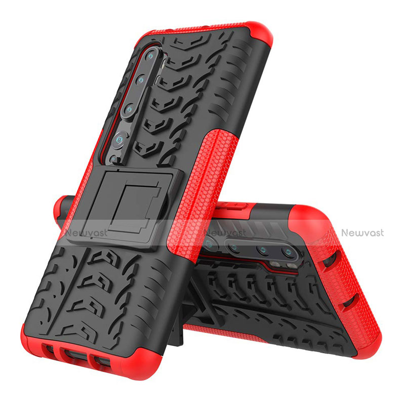 Silicone Matte Finish and Plastic Back Cover Case with Stand R02 for Xiaomi Mi Note 10 Pro Red