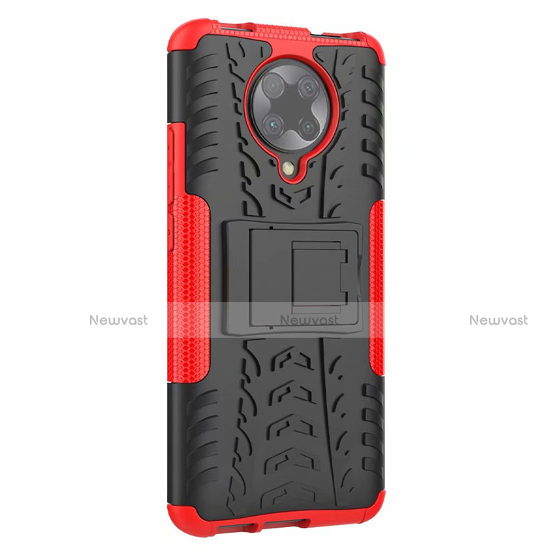 Silicone Matte Finish and Plastic Back Cover Case with Stand R02 for Xiaomi Poco F2 Pro