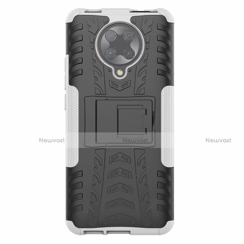 Silicone Matte Finish and Plastic Back Cover Case with Stand R02 for Xiaomi Poco F2 Pro