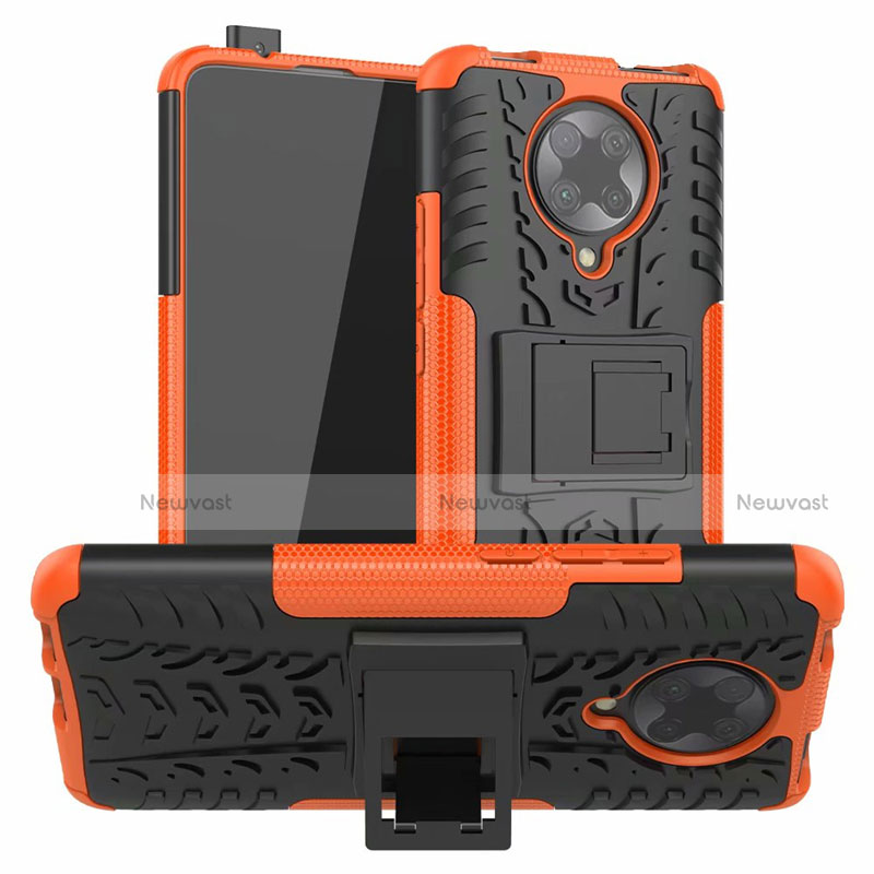 Silicone Matte Finish and Plastic Back Cover Case with Stand R02 for Xiaomi Poco F2 Pro Orange