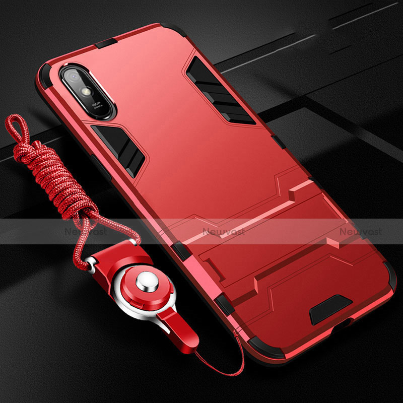 Silicone Matte Finish and Plastic Back Cover Case with Stand R02 for Xiaomi Redmi 9AT