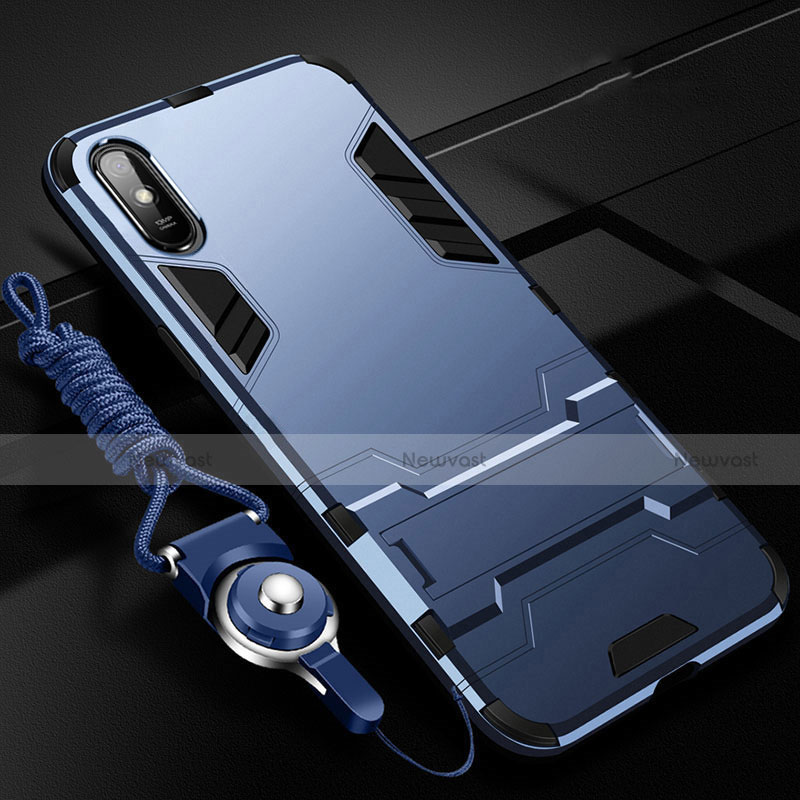 Silicone Matte Finish and Plastic Back Cover Case with Stand R02 for Xiaomi Redmi 9i