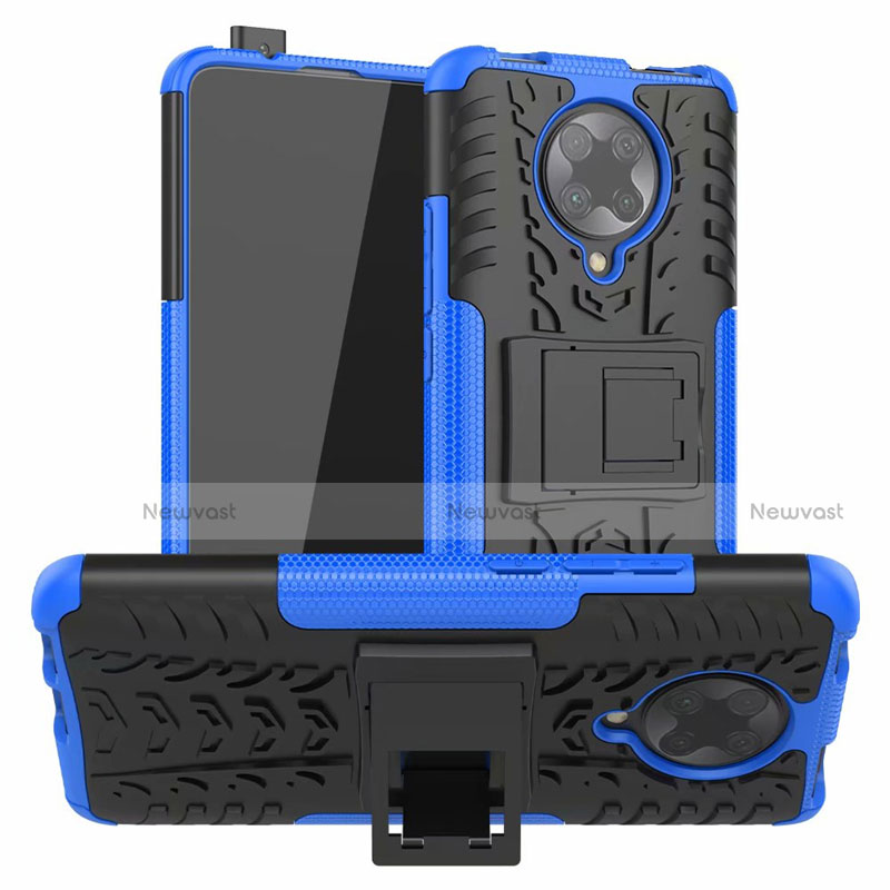 Silicone Matte Finish and Plastic Back Cover Case with Stand R02 for Xiaomi Redmi K30 Pro 5G Blue