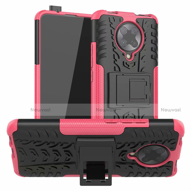 Silicone Matte Finish and Plastic Back Cover Case with Stand R02 for Xiaomi Redmi K30 Pro 5G Pink